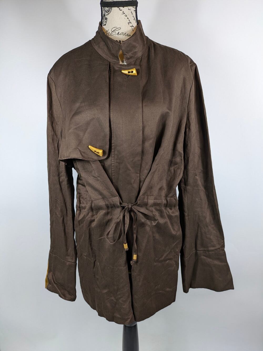 Womens Size 16 Jacket Lightweight Linen Blend Vintage Spain Brown Toypes Belted